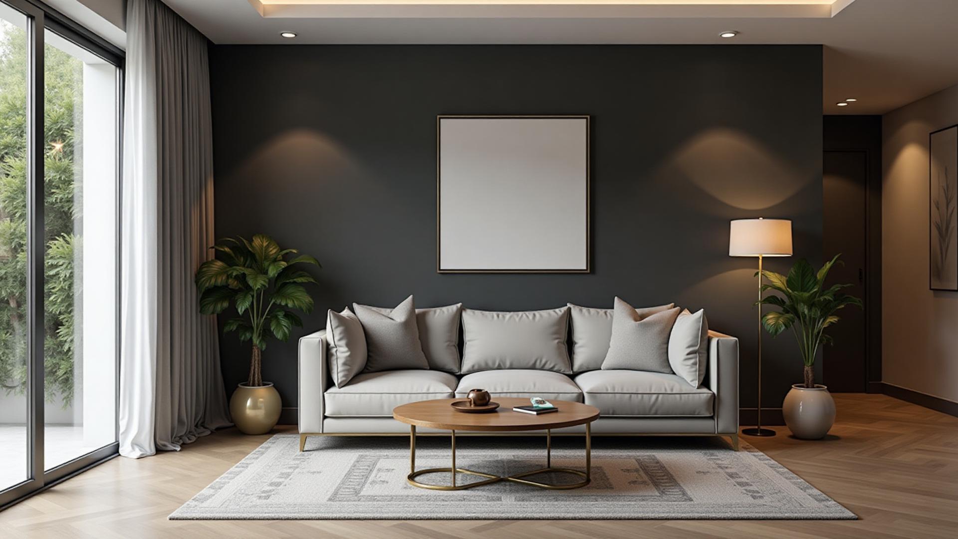 Beautiful gray interior design with sophisticated living room