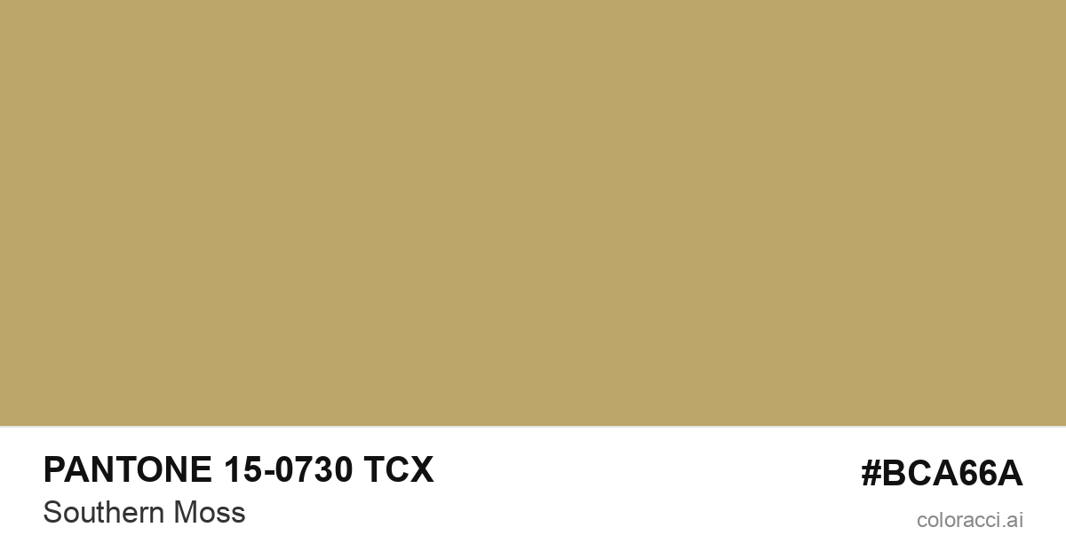PANTONE 15-0730 TCX Southern Moss color swatch #BCA66A