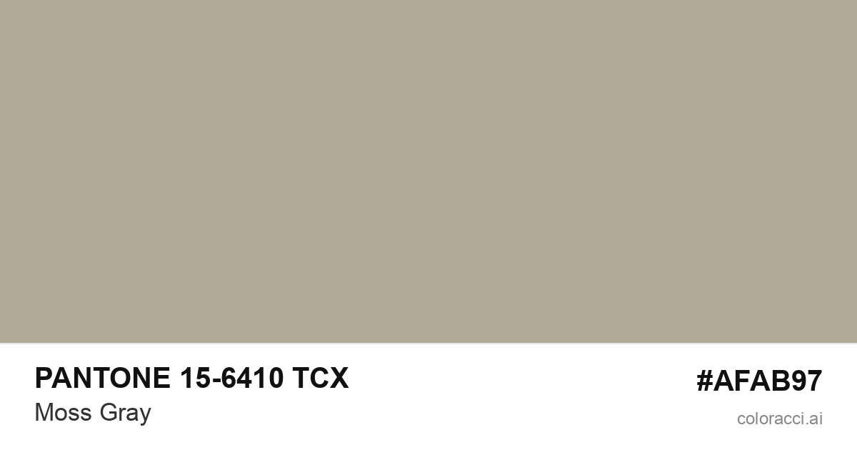 PANTONE 15-6410 TCX Moss Gray color swatch #AFAB97