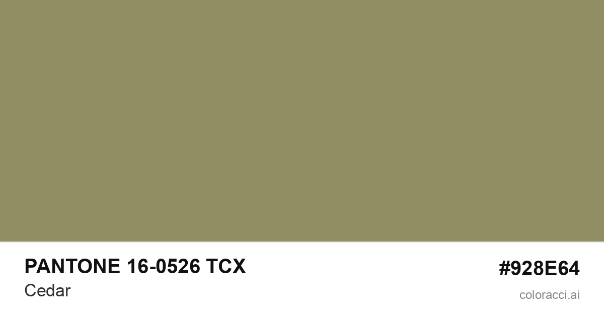 PANTONE 16-0526 TCX Cedar color swatch #928E64