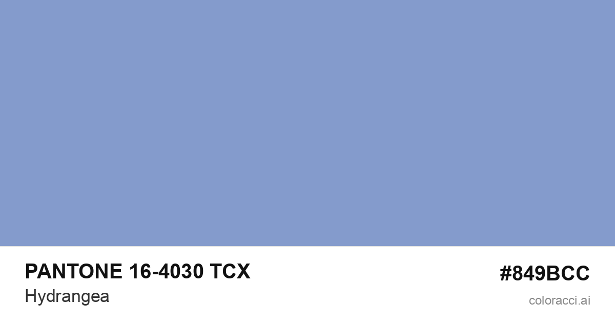 PANTONE 16-4030 TCX Hydrangea color swatch #849BCC